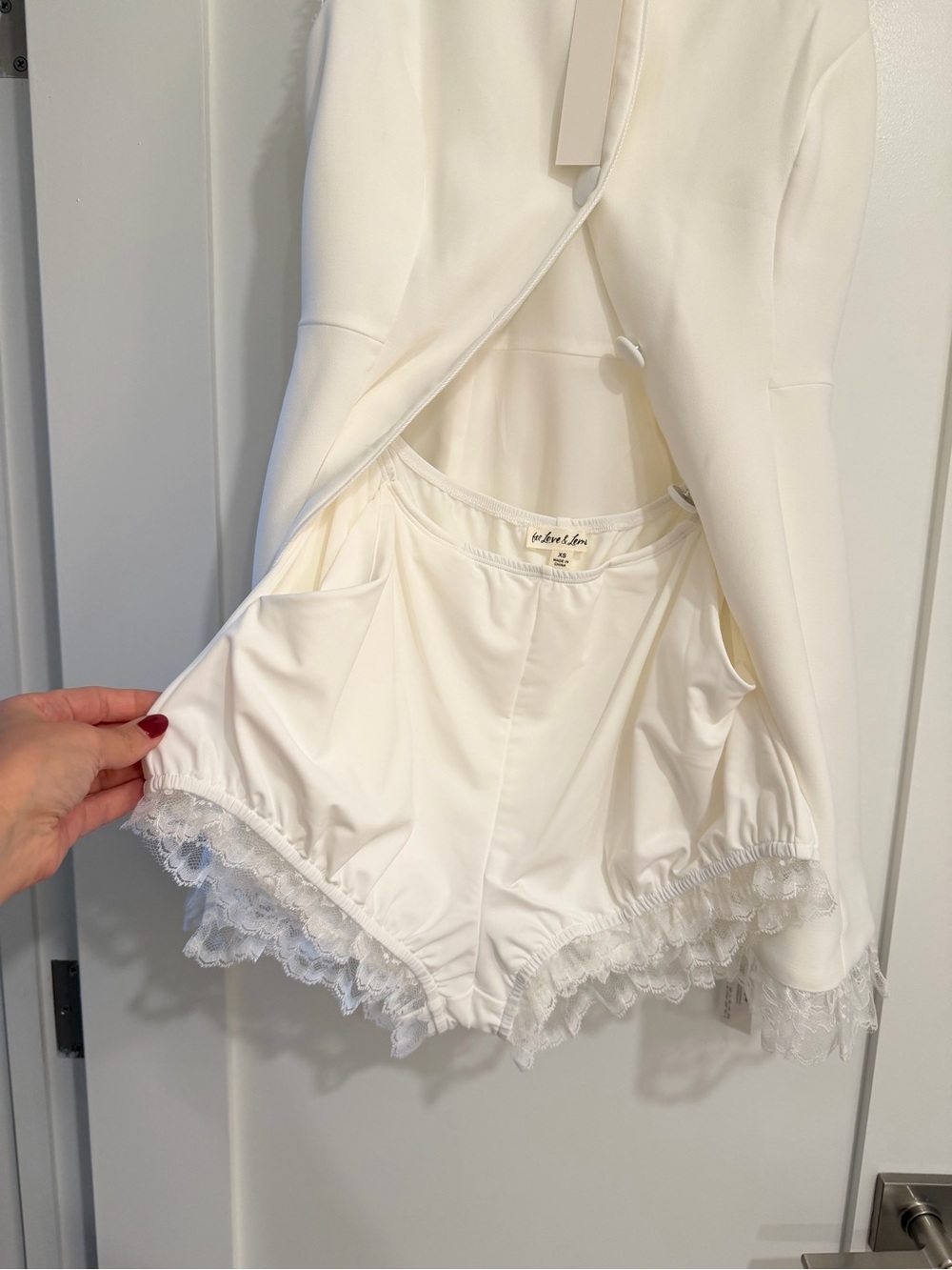 For Love And Lemons White Lace-Trim Button Mini Dress - Picture 4 of 9